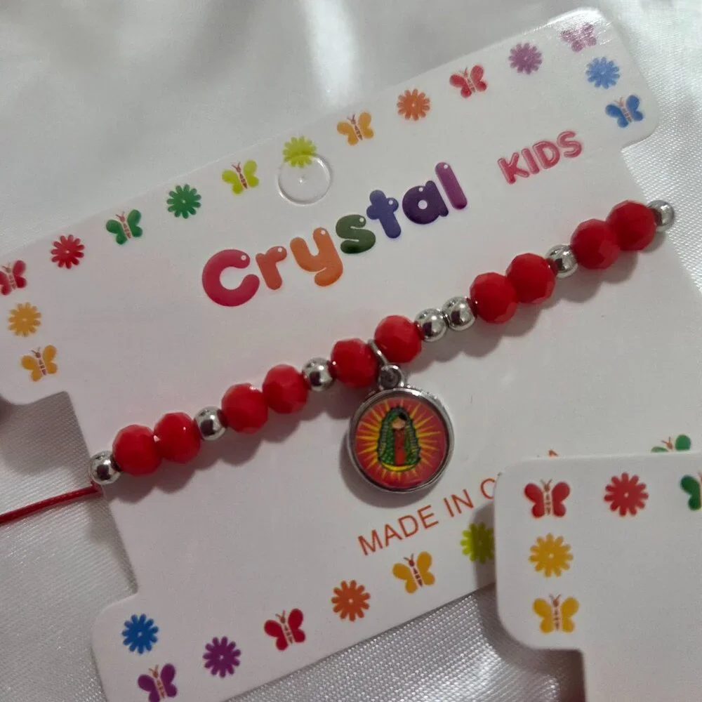 Cute Girls Crystal Beaded Bracelet Doll Charm Adjustable Red Kids Jewelry Gift